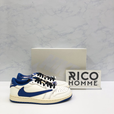 N*KE X 트래비스 스캇 X 프라그먼트 에어 조던1 레트로 로우 밀리터리 블루