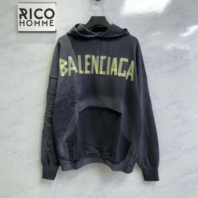 발렌시A가 테이프 로고 오버핏 워시드 후드티 (1:1 HIGH PREMIUM)