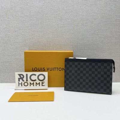 루이B통 다미에 비지니스 소가죽 클러치