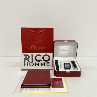 까르*에 산토스 올블랙 (다크워리어) 러버밴드 라지 47.5mm×39.8mm 1:1 최상급 (싱크 98.6%)