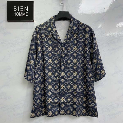 루이B통 샌드 모노그램 실크 반팔 셔츠 (PREMIUM)