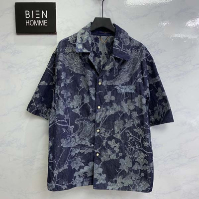 루이B통 웨이브 자카드 플라워 데님 반팔 셔츠 (1:1 HIGH PREMIUM)