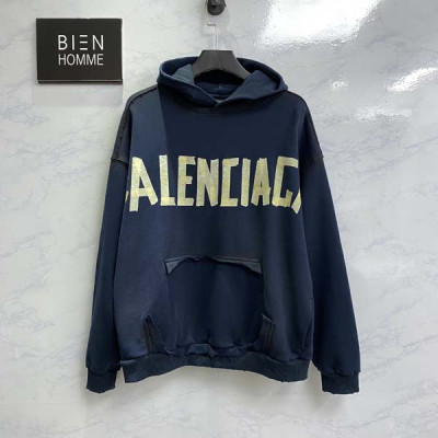 발렌시A가 테이프 로고 오버핏 워시드 후드티 (1:1 HIGH PREMIUM)