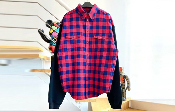 발렌시A가 체크 슬리브 로고 셔츠 (PREMIUM)