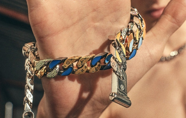 루이B통 체인링크 패치 멀티컬러 크리스탈 목걸이