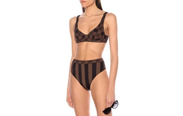 펜D 브라운 페턴 로고 비키니 수영복