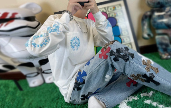 남녀공용 크롬HA츠 홀슈스 블루 롱 슬리브 티셔츠 (PREMIUM)