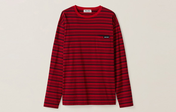남녀공용 미*미* 스트라이프 오버사이즈 레드 롱 슬리브 티셔츠 (PREMIUM)