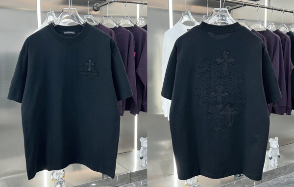 크롬HA츠 올블랙 크로스 반팔 티셔츠