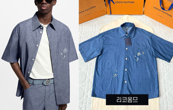 남녀공용 루이B통 엠브로이더드 샴브레이 세일보트 반팔 셔츠 & 쇼츠팬츠 (1:1 HIGH PREMIUM)