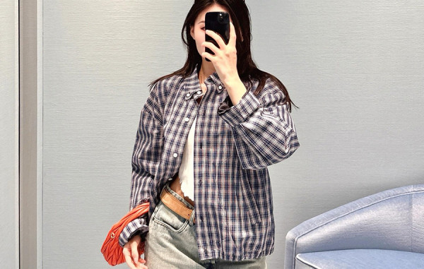 미*미* 클래식 체크 패브릭 블루종 자켓 (PREMIUM)