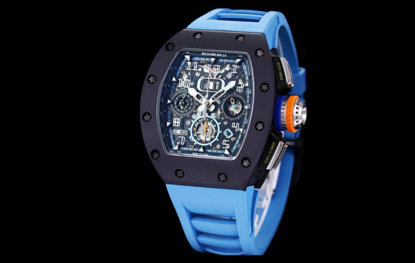 리차*밀 RM11-05 크로노그래프 TPT 카본(블루&오렌지) GMT 블루 러버밴드 42.7mm×50mm 1:1 최상급 (싱크 98.9%)