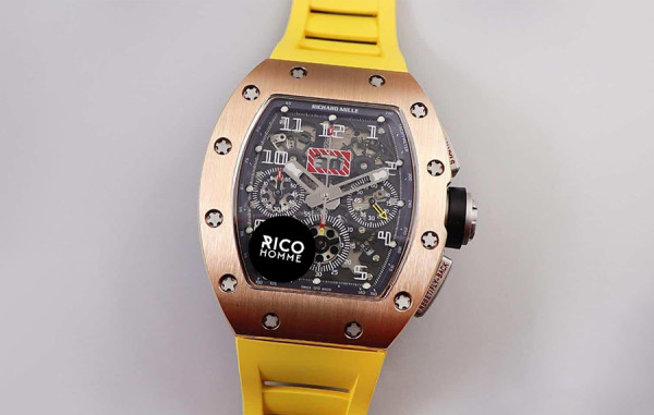 리차*밀 RM11-FM 펠리페 마사 크로노그래프 로즈골드 옐로우 러버밴드 40mm×50mm 1:1 최상급 (싱크 98.9%)