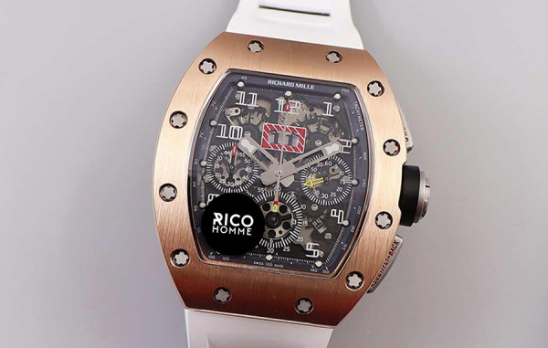 리차*밀 RM11-FM 펠리페 마사 크로노그래프 로즈골드 화이트 러버밴드 40mm×50mm 1:1 최상급 (싱크 98.9%)