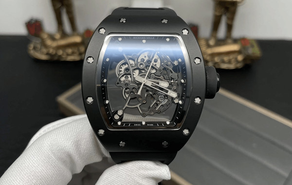 리차*밀 RM055 부바왓슨 블랙세라믹(블랙) 블랙 러버밴드 42.7mm×50mm 1:1 최상급 (싱크 99.8%)