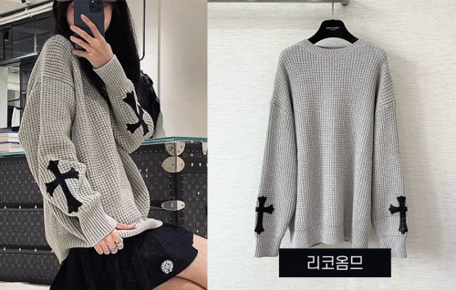 크롬HA츠 슬리브 레더 크로스 패치 니트 스웨터 (1:1 HIGH PREMIUM)