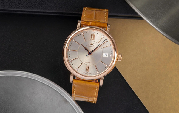 IW* 포르토피노 미드사이즈 오토매틱 실버다이얼 로즈골드 라이트브라운 레더스트랩 37mm 1:1 최상급 (싱크 97.6%)