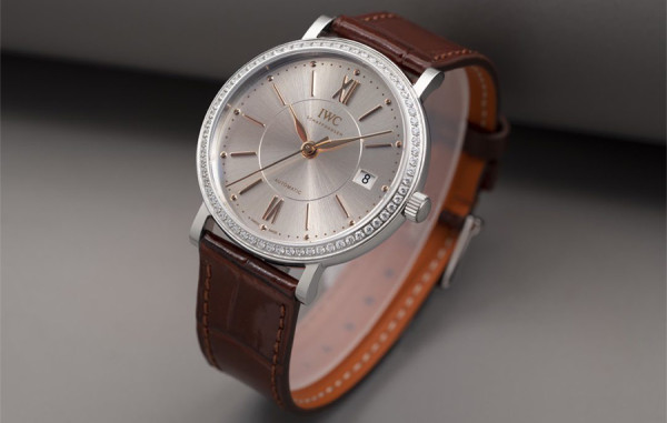 IW* 포르토피노 미드사이즈 오토매틱 실버다이얼 다이아 베젤 브라운 레더스트랩 37mm 1:1 최상급 (싱크 97.6%)