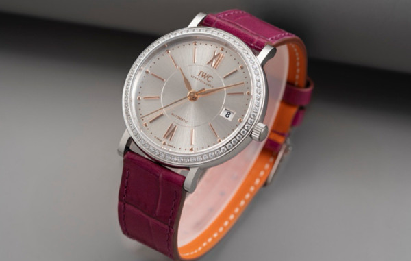 IW* 포르토피노 미드사이즈 오토매틱 실버다이얼 다이아 베젤 핑크 레더스트랩 37mm 1:1 최상급 (싱크 97.6%)
